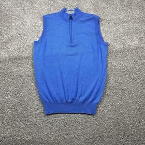 Peter Millar Vest Mens S Merino Wool Silk Blue 1/4 Zip‎ Sleeveless Pullover Golf